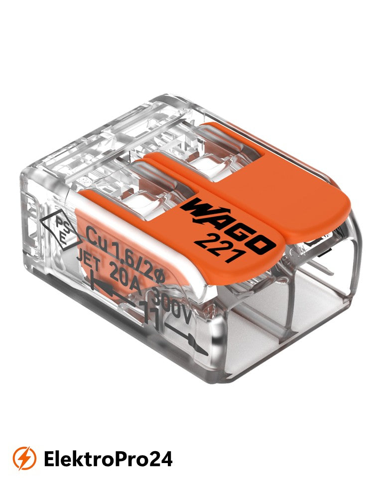 Wago 221-412 COMPACT-Verbindungsklemme für alle Leiterarten max. 4mm² transparent VPE 100 Stück