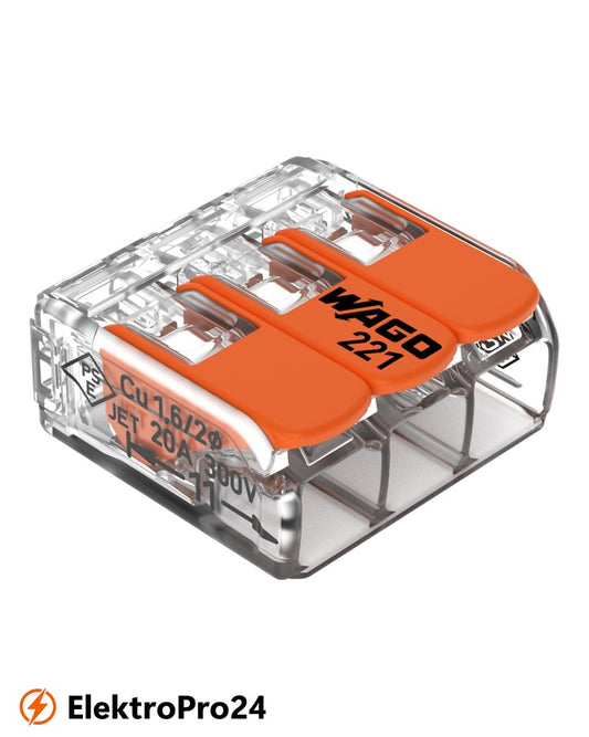 Wago 221-413 COMPACT-Verbindungsklemme für alle Leiterarten max. 4mm² transparent VPE 50 Stück