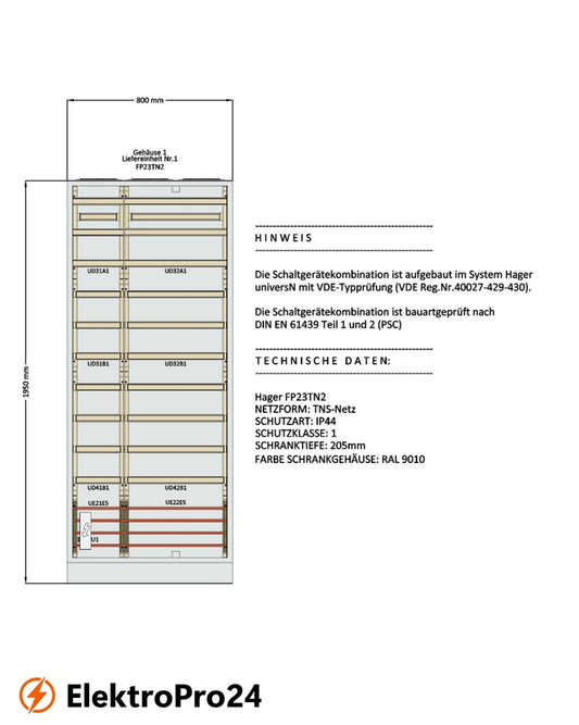 Hager FP23TN2 Schaltschrank - komplett ausgebaut UniversN, sofort einsatzbereit