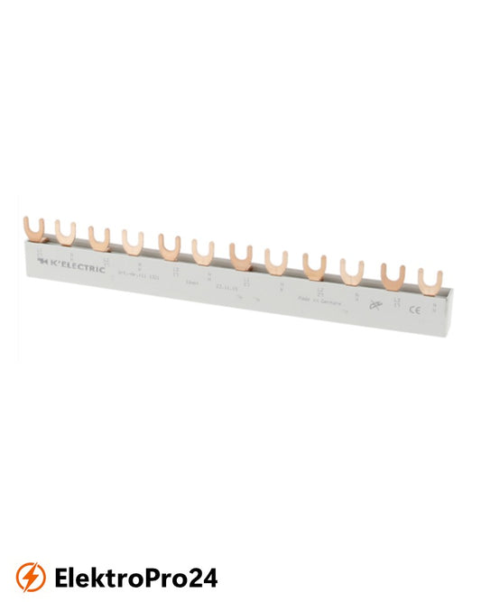 Phasenschienen Gabel Verdrahtungsschiene 4-polig, L1,N,L2,N,L3,N, 16mm², 12TE, 111321