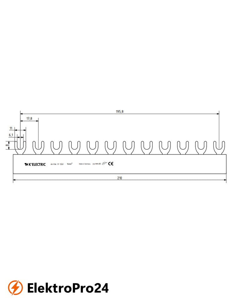 Phasenschienen Gabel Verdrahtungsschiene 1-polig, 16mm², 12TE  111261