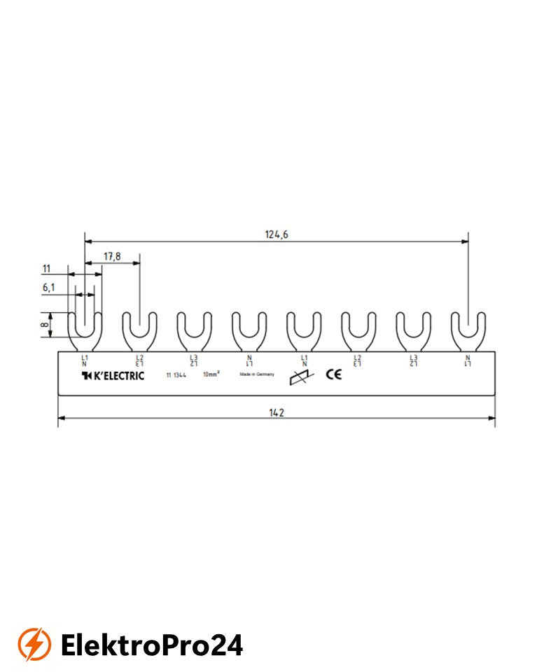 Phasenschienen Gabel Verdrahtungsschiene 4-polig, 10mm², 8TE, 111344