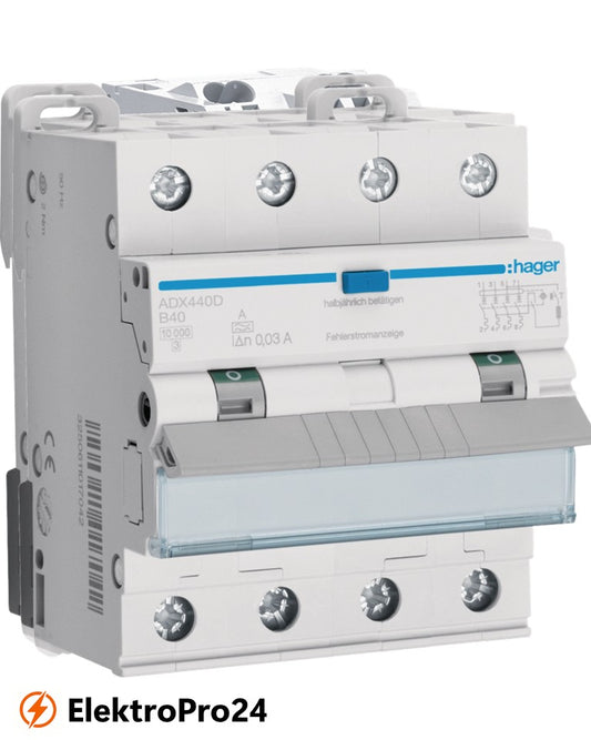 FI-LS Hager ADX440D 4P 10kA B-40A 30mA Typ A