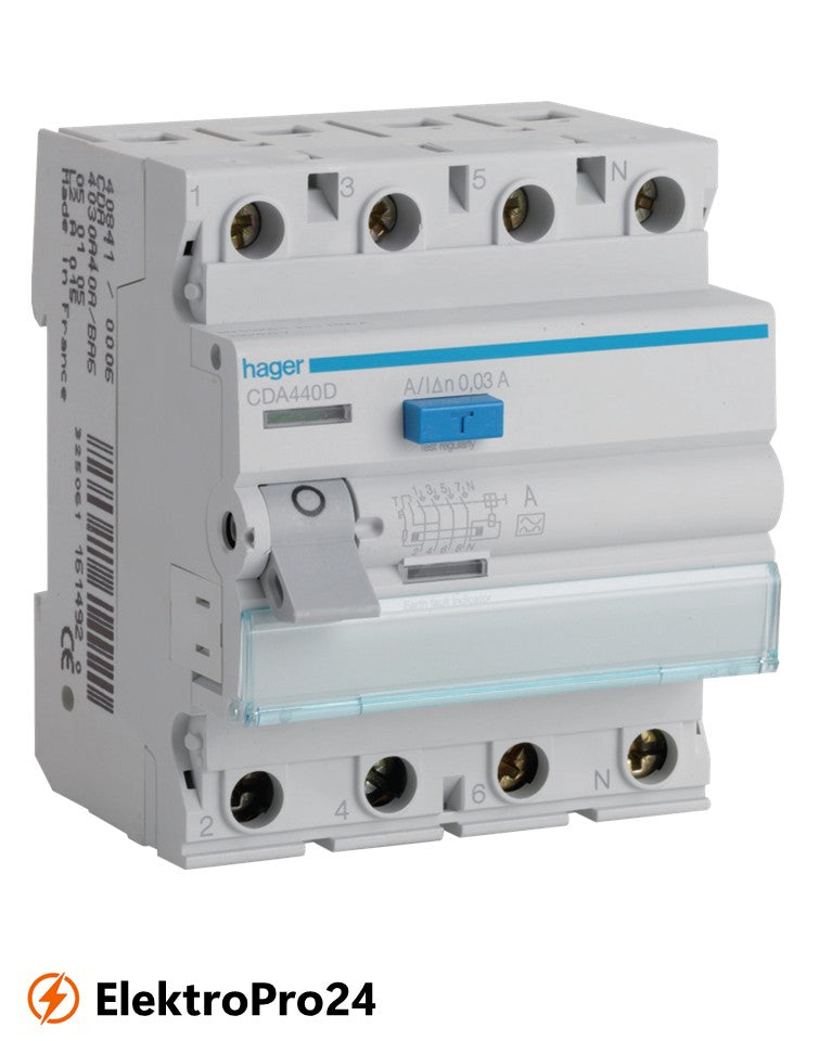 FI-Schutzschalter Hager CDA440D 4-polig 6kA 40A 30mA Typ A
