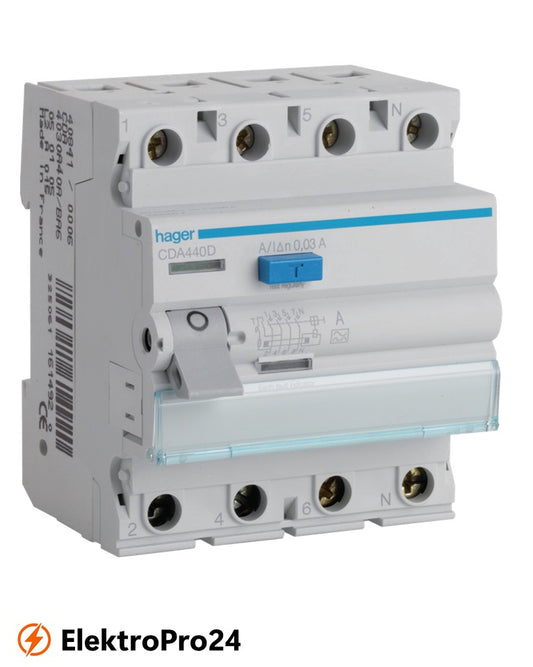 FI-Schutzschalter Hager CDA440D 4-polig 6kA 40A 30mA Typ A