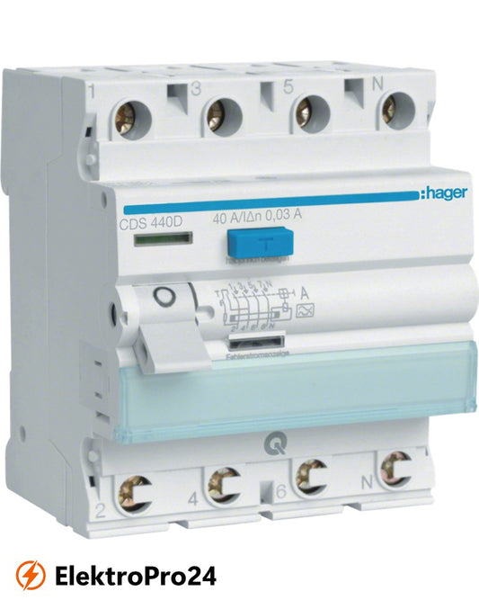 FI-Schutzschalter Hager CDS440D 4-polig 6kA 40A 30mA Typ A