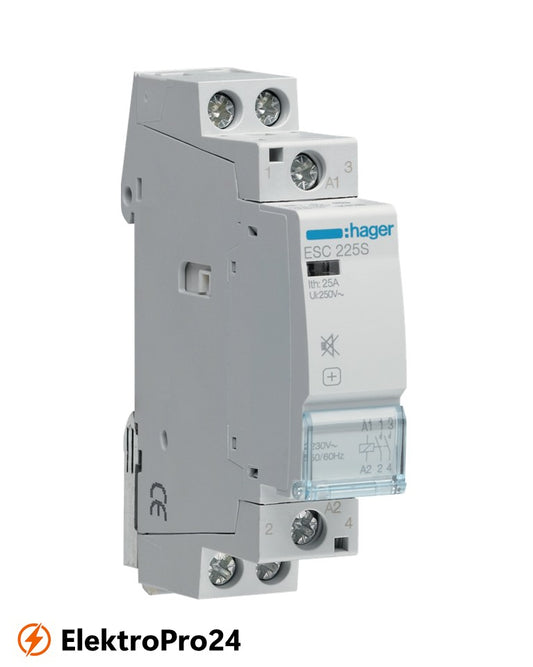 Brummfreies Schütz Hager ESC225S / Schaltschütz, Reiheneinbau, 25A, 2S, 230V AC