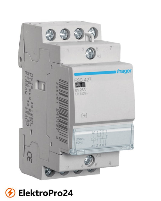 Installationsschütz Hager ESC427 25A 2 Schließer und 2 Öffner 230V