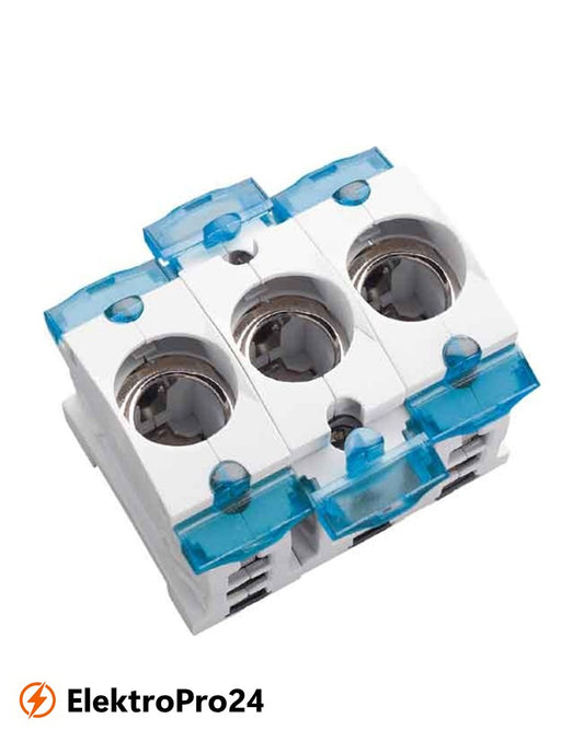 Kunststoff-Sicherungssockel D02 E18 63A 3polig Hutschiene 31306 Rahmenklemme Abdeckung