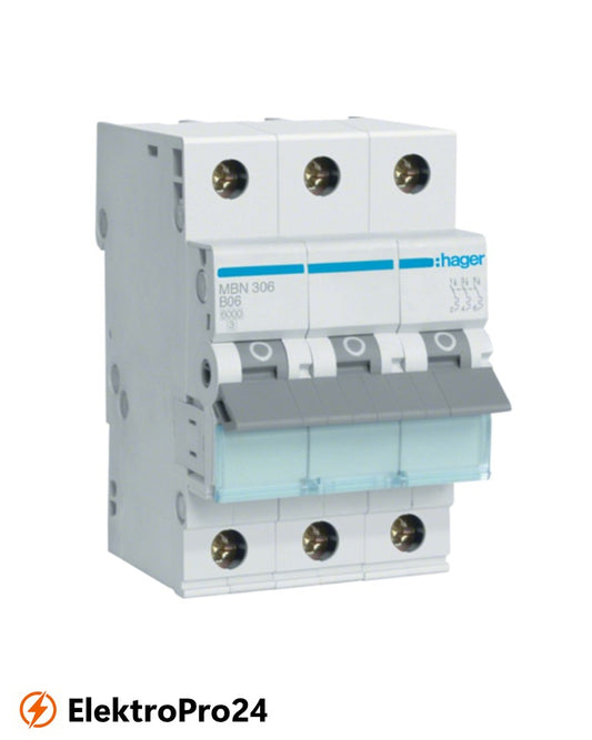 Leitungsschutzschalter Hager MBN306 3 polig 6kA B-Charakteristik 6A 3 Module