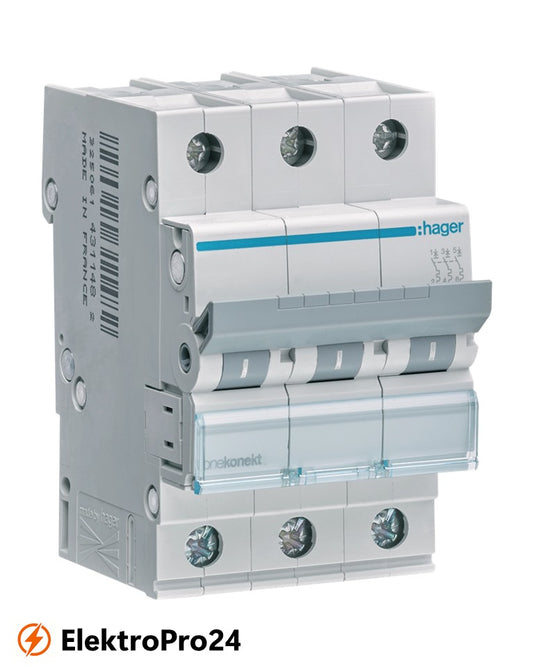 Leitungsschutzschalter Hager MCN340 3 polig 6kA C-Charakteristik 40A 3 Module