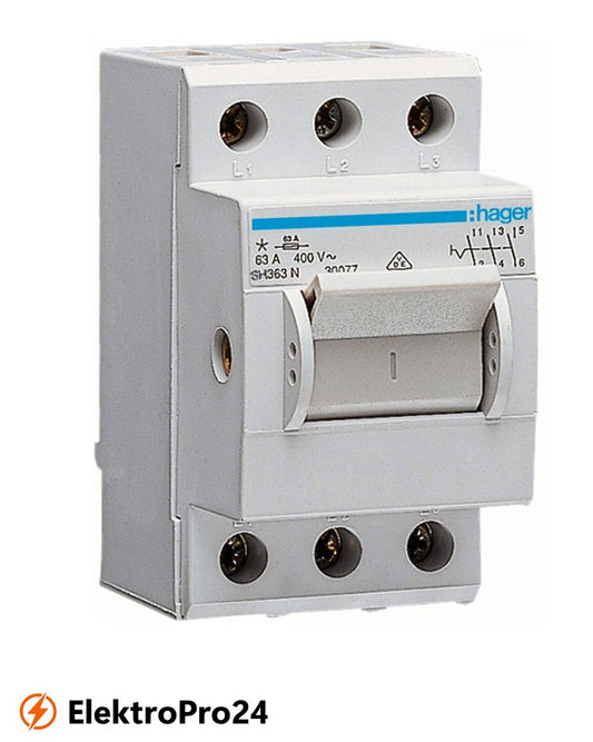 Kompaktschalter, Hager SH363N  Ausschalter, 63A, 3 Schließer, 400V AC, 2.5 PLE