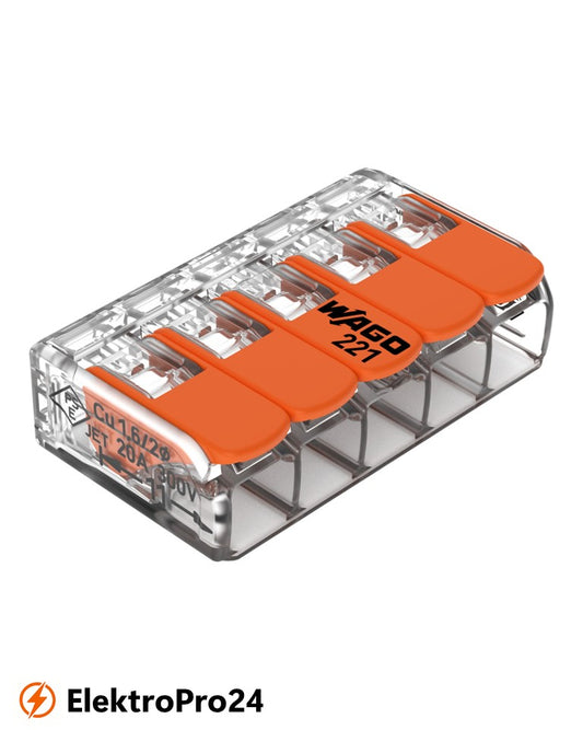 Wago 221-415 COMPACT-Verbindungsklemme für alle Leiterarten max. 4mm² transparent VPE 25 Stück