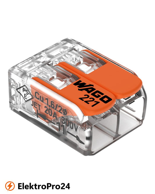 Wago 221-412 COMPACT-Verbindungsklemme für alle Leiterarten max. 4mm² transparent VPE 100 Stück