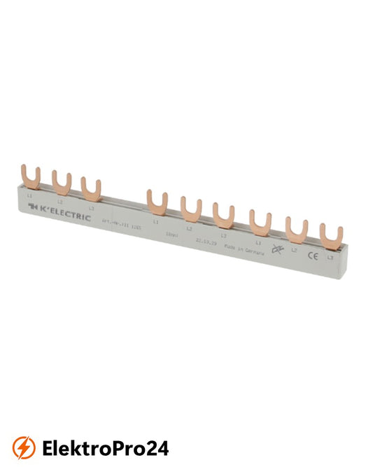 Phasenschienen Gabel Verdrahtungsschiene 3-polig, 10mm², 9TE, 4.pol.FI (N rechts) + 6xLS, 111265