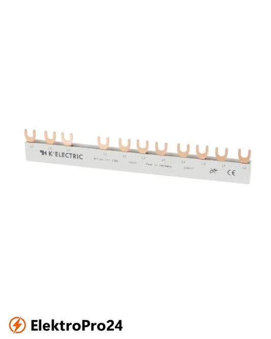 Phasenschienen Gabel Verdrahtungsschiene 3-polig, 16mm², 11TE, 4.pol.FI (N rechts) + 8xLS, 111308